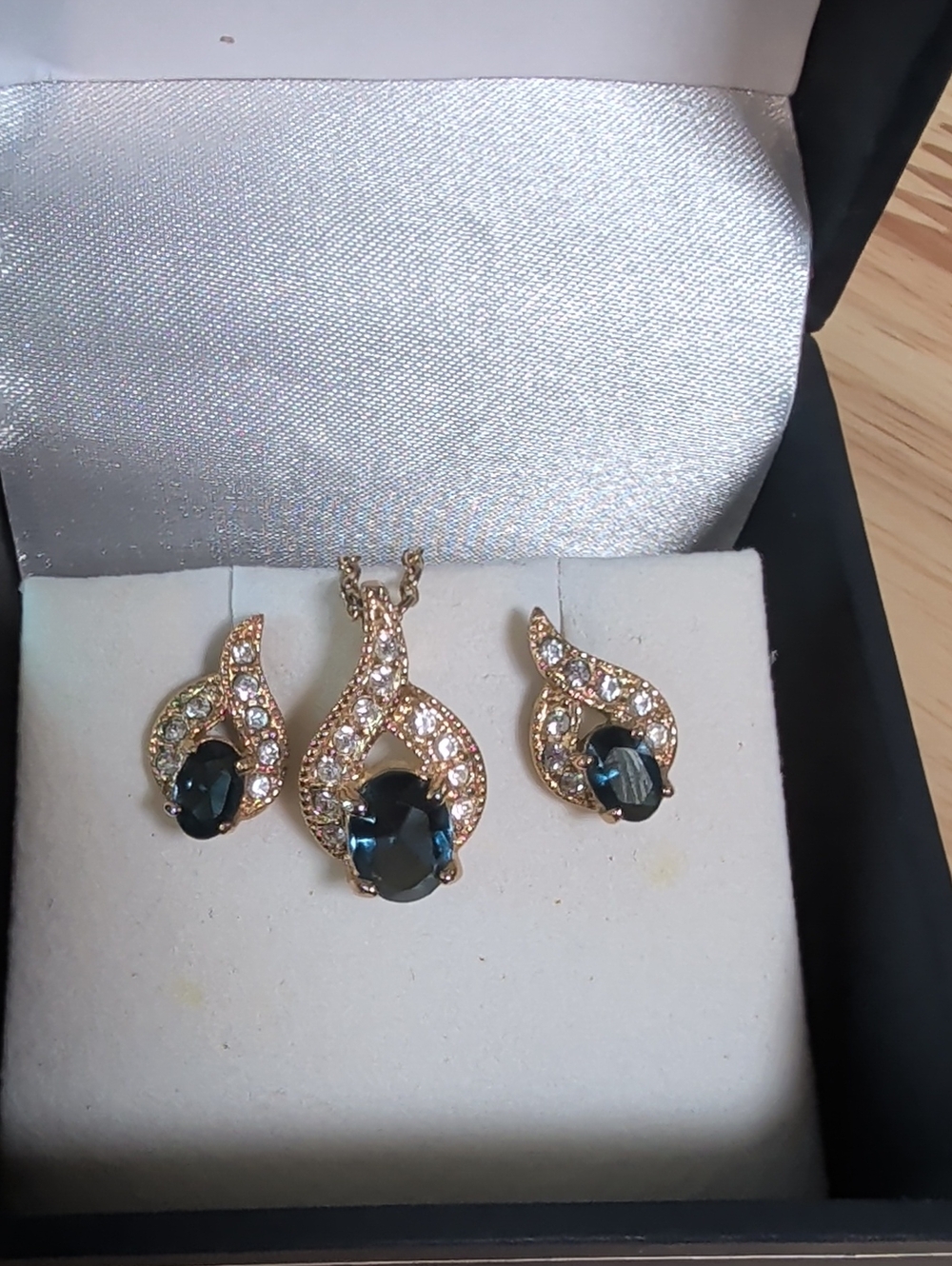 Vintage Roman Gold-Tone Blue Stone & Crystal Drop Earrings